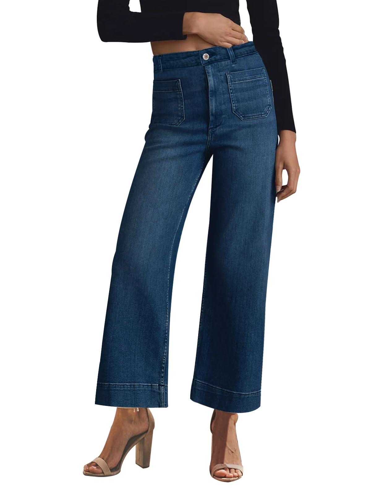 KUNMI Women's Wide Leg Jeans High Waisted Straight Leg Stretchy Denim Pants with Pockets