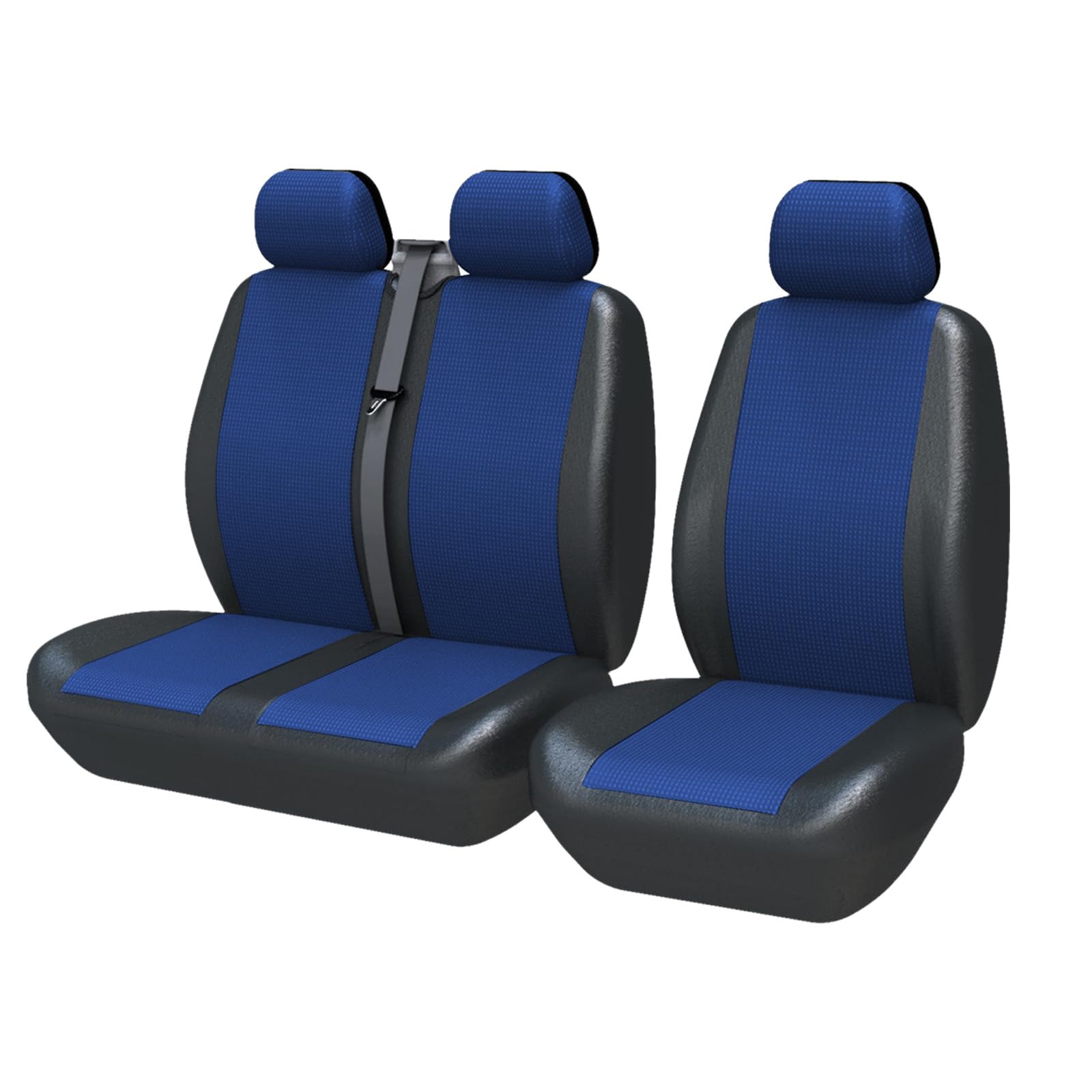 TOYOUN Universal Auto Sitzbezüge für Transporter LKW Vorn Autositzbezüge 2+1, Sitzbezug Fahrersitz + 2er Beifahrersitzbank Schonbezüge Blau, Pu Leder Stoff Spleißen