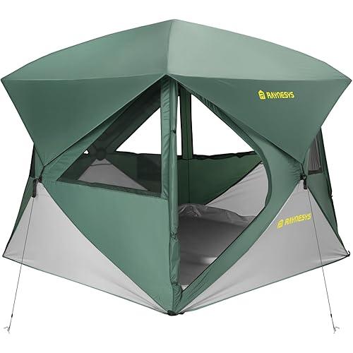 Camping Tent, 4 Person Tent for Camping, Setup in 60 Seconds, 4 Person Pop up Tents, Hub Tents, Water-Resistant, Windproof, Instant Cabin with Removable Floor, Portable