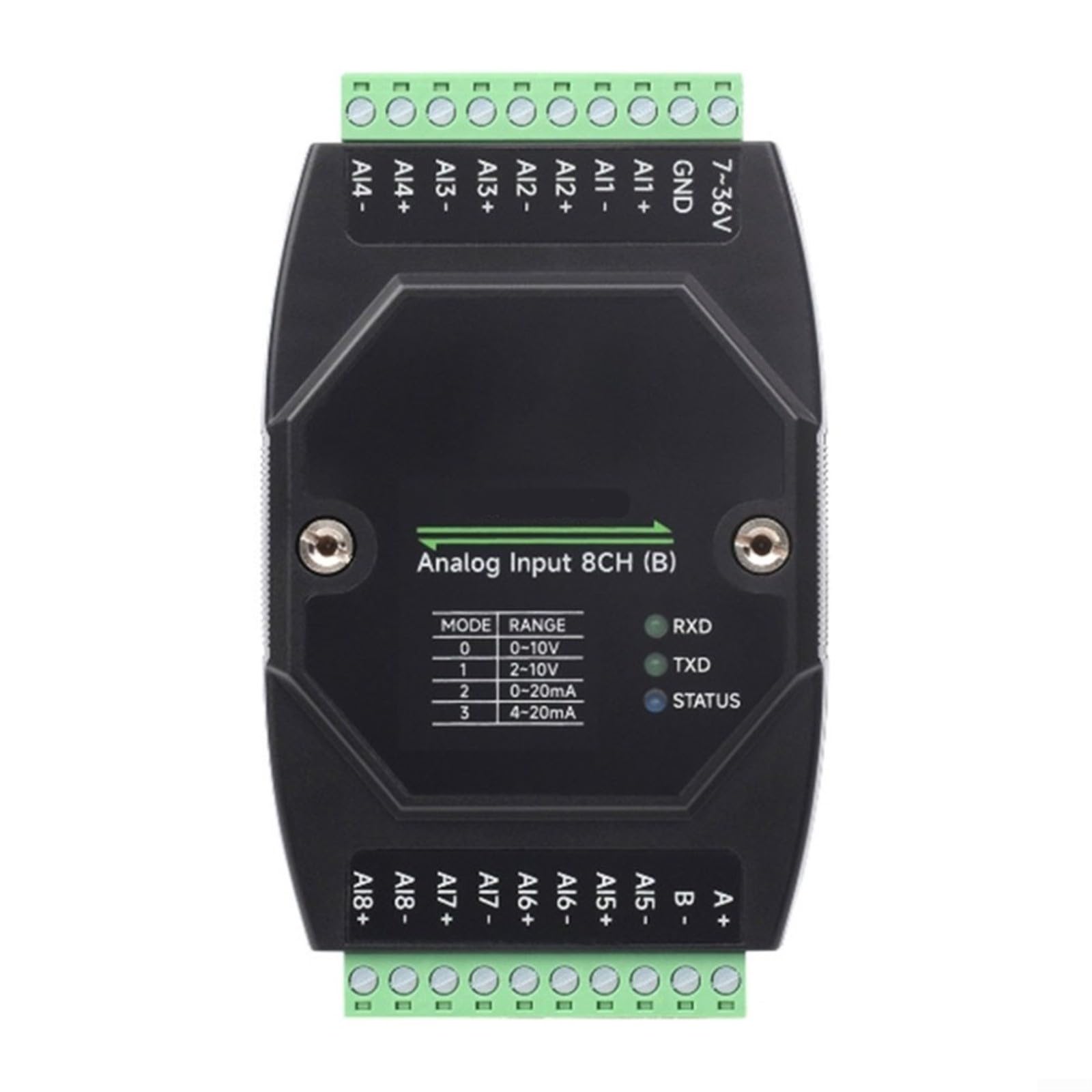 Modulo di ingresso analogico a 8 canali DC 7-36 V, per modbus RTU su RS485, 12 bit per risoluzione, isolato per montaggio su guida DIN nell'automazione industriale (B)