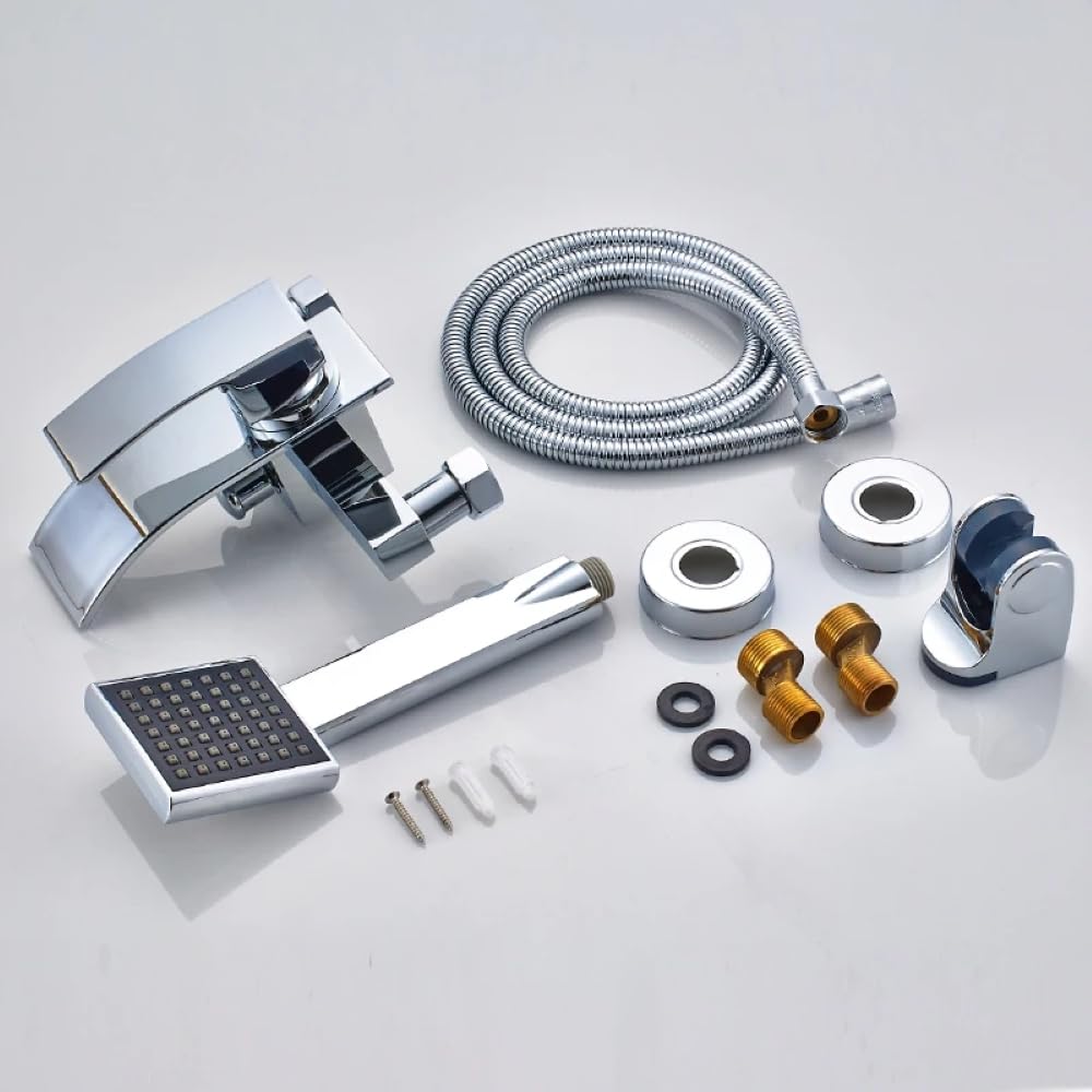 Wannenarmatur Wandmontage mit Handbrause – Badarmatur Wasserhahn für Badewanne, Chrom, Einfache Montage, Modernes Design