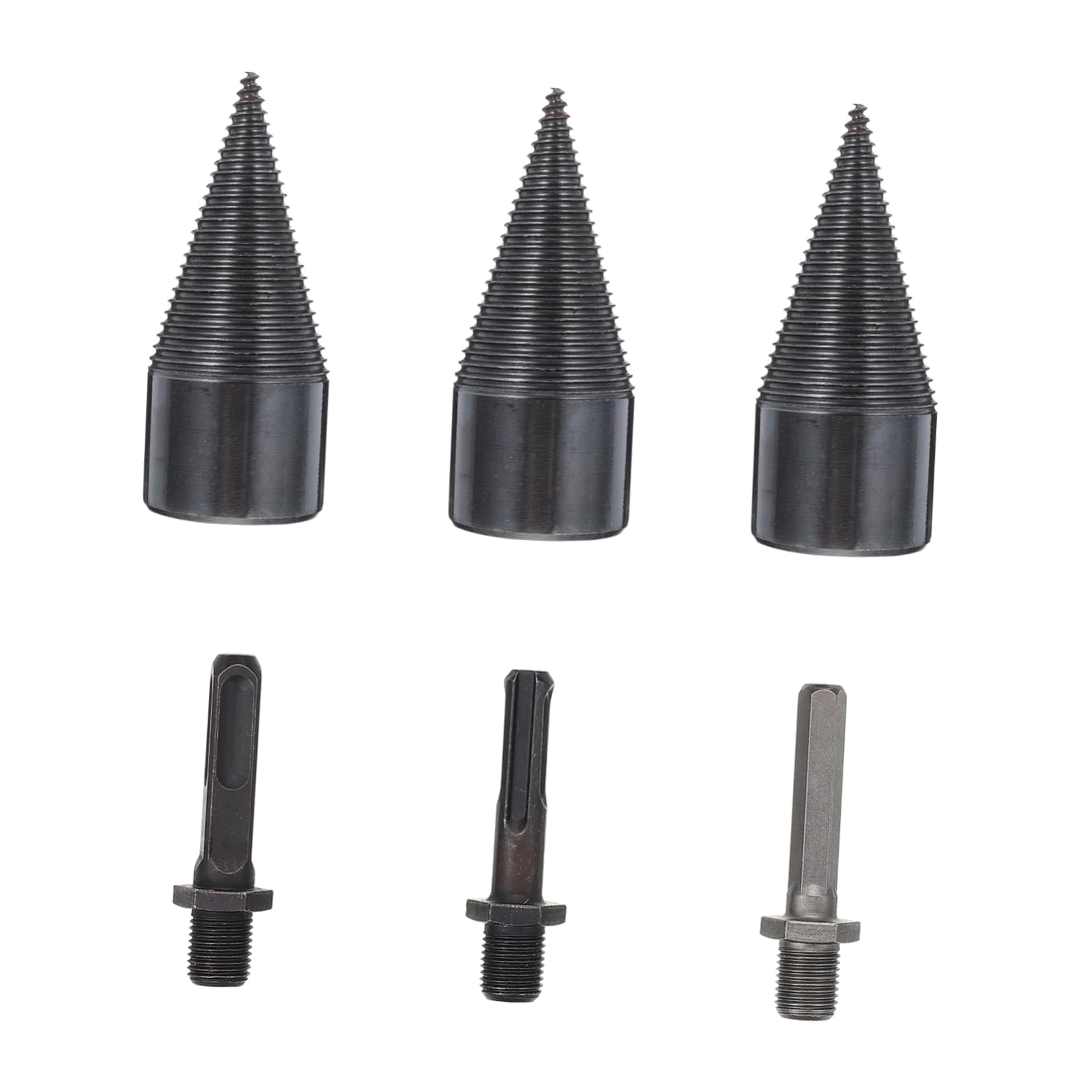 Happyyami Broca Cónica para Parte Troncos de Acero Negro, Juego de 3 Piezas para Partir Madera Fácilmente Taladro Eléctrico, Adecuado para Cortar Leña en Exteriores