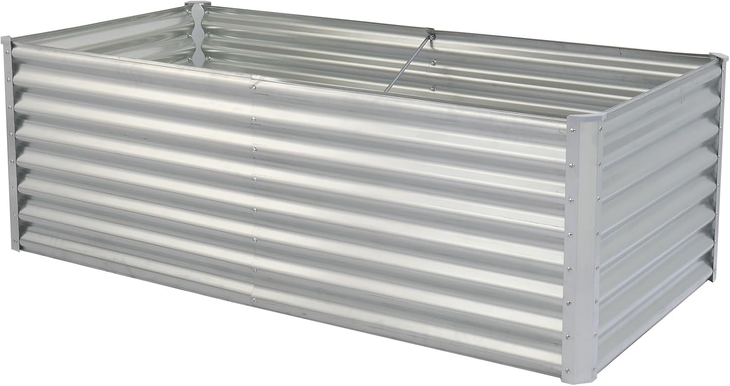 6x3x2ft Galvanized Raised Garden Bed, Extra Deep Metal Planter Box for Root Vegetables (Carrots, Potatoes), Rectangular Outdoor Planter for Fruits & Flowers, Rust-Resistant Silver