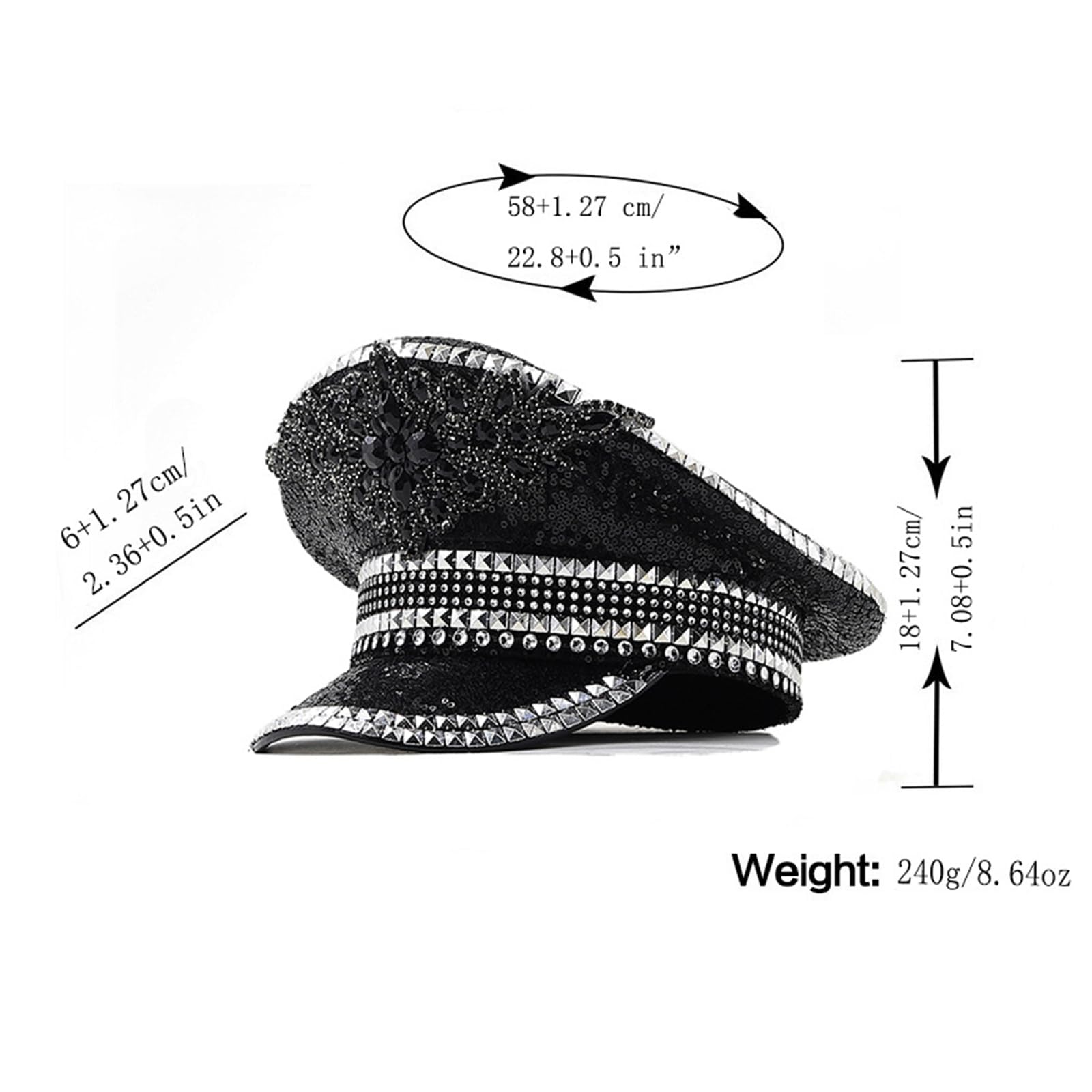 Cappello con Paillettes Strass per Cappello da Sergente da Sposa da Donna Cappello da Capitano per Feste di Compleanno alla Moda per Night Club