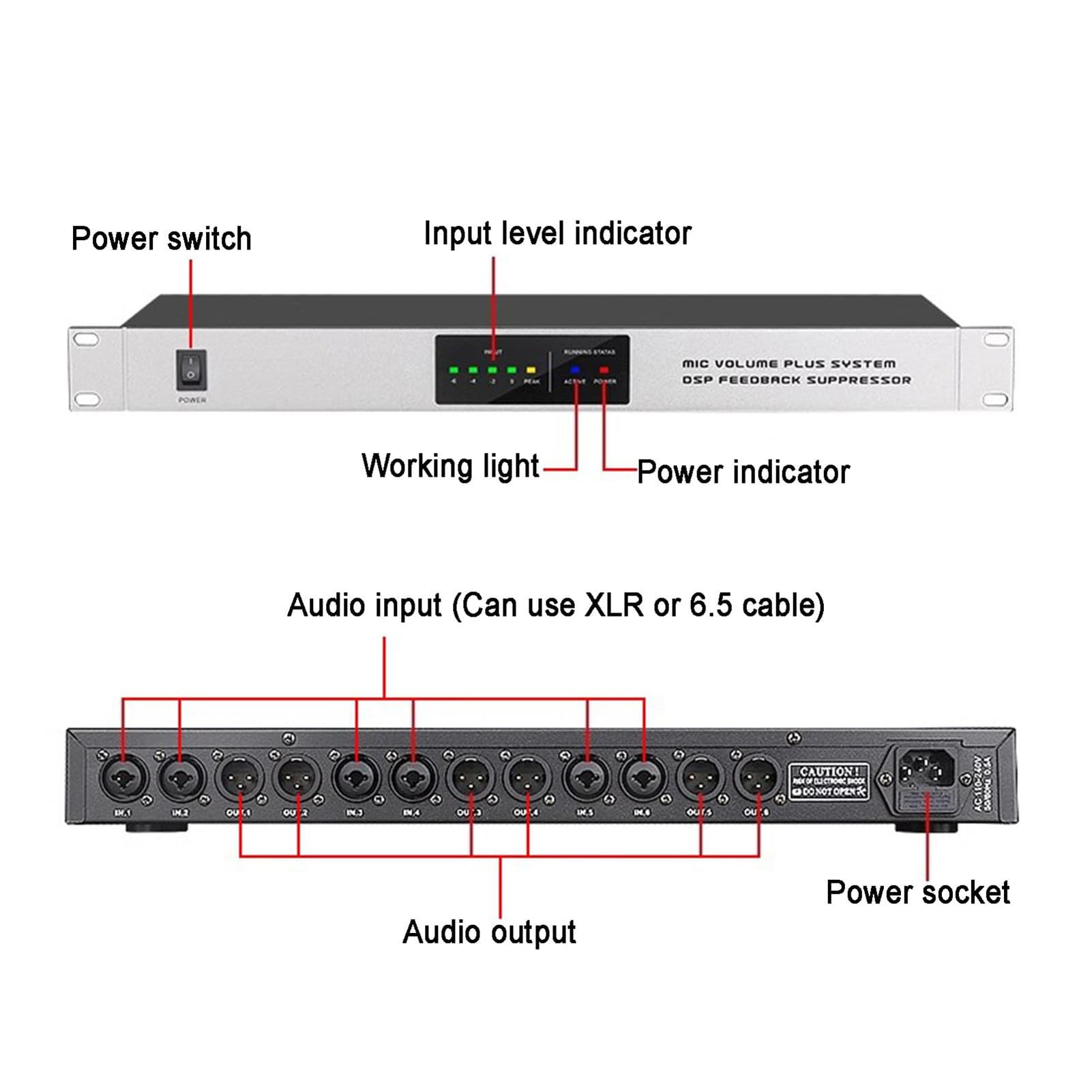 Soppressore di Feedback Professionale, Processore Audio Digitale Anti-Wobble, Effettore KTV in Stadio Microfono, Effettore Microfonico per Palco KTV