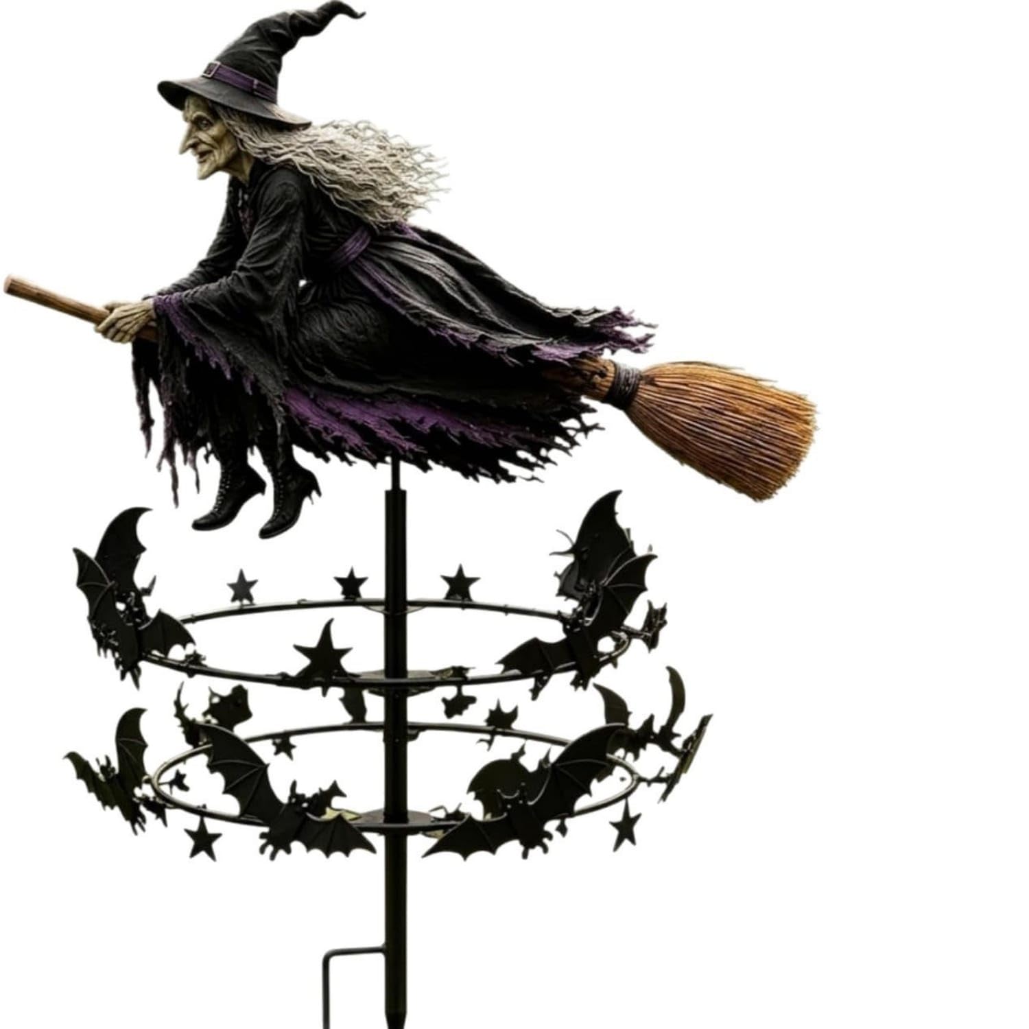 Halloween Kinetic Wind Rotator with Witch Rotating Witch Wind Rotator Spooky Yard Art Whimsical for Pathway, Witch Garden Spinner-image-31