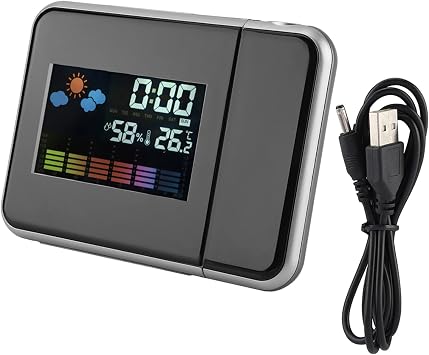 LED Weather Projector, USB Charger Digital Projection Alarm Clock, Practical Indoor Outdoor for Home for BedroomBlack