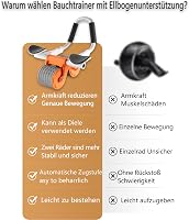 buvyuotu Hasizom Roller Könyöktámasztással és Automatikus Visszarugózással, Hasizom Edzőgép Páros Kerekekkel - orange 6