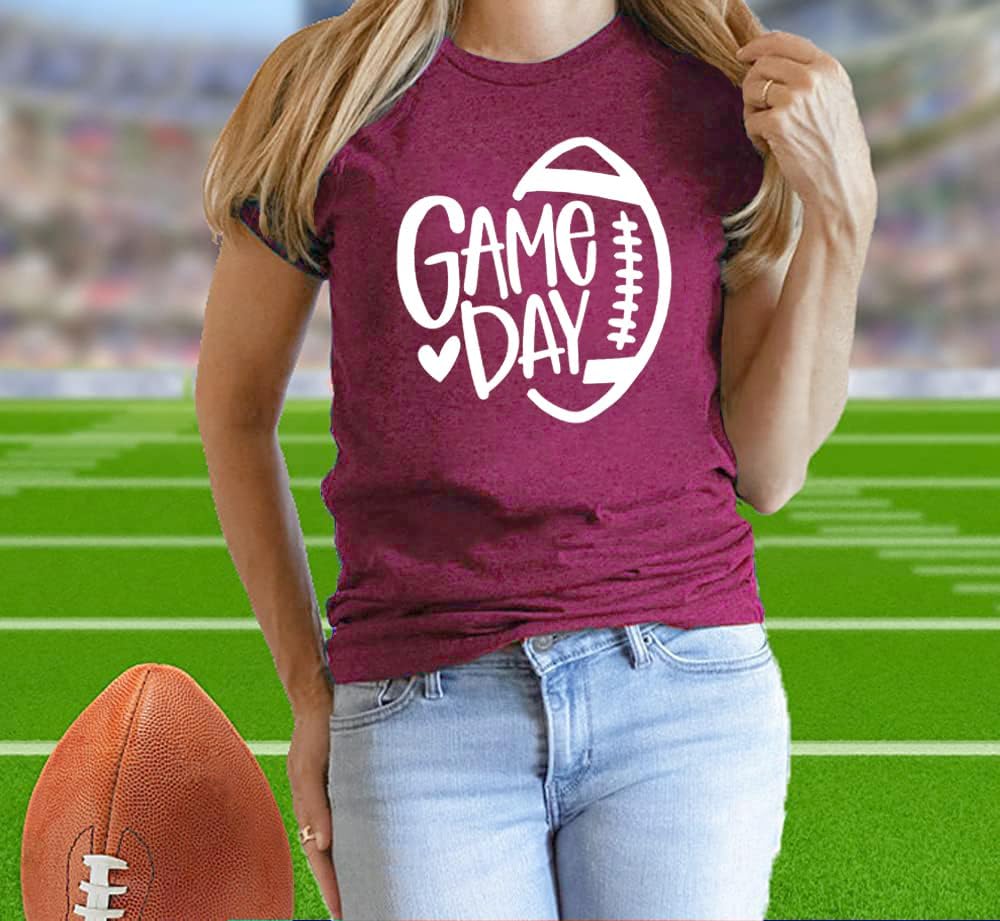 Game Day Football Shirt Women Football Season Tshirt Short Sleeve Sunday Graphic Tee Tops - Image 3