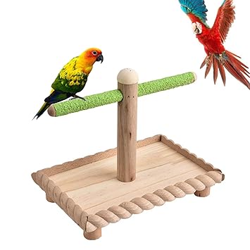 kathson Bird Perches, Parrot Stands Training Playground Play Gym Portable Tabletop Natural Wood Cage Accessories Ideal for Parakeets Lovebirds African Grey Budgies