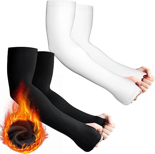 Skylety 2 pares de mangas para brazos, calentador térmico de brazos, mangas de brazo para el invierno, con agujeros para el pulgar, para hombres y