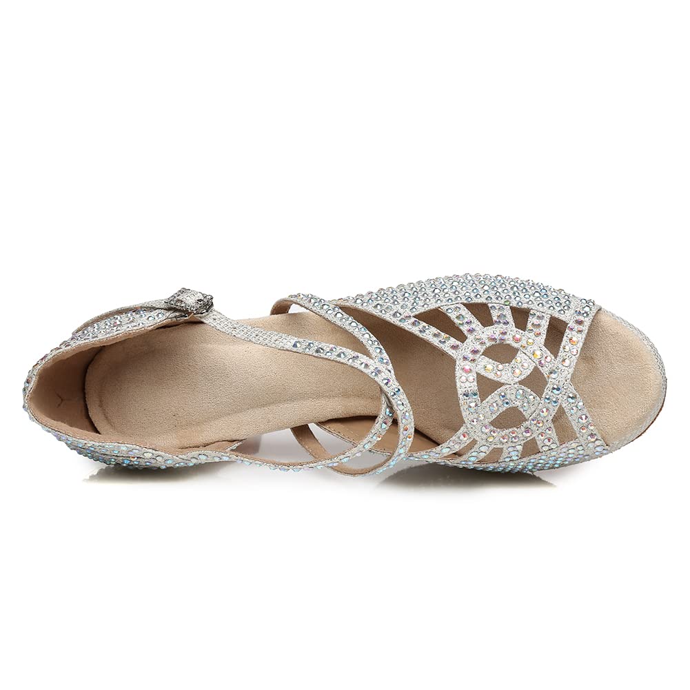 Zapatos de Baile Latino Mujer con Plataforma Zapatos de Baile Salsa y Bachata de Salón Punta Abierta,Modelo YC-L458