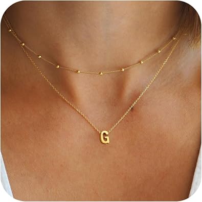 BAYLAY Initial Necklaces for Women - Dainty 18K Gold Filled Layered Initial Necklace Tiny A-Z Pendant Choker Necklace Trendy Cute Initial Letter Necklace Gold Jewelry Necklace for Women