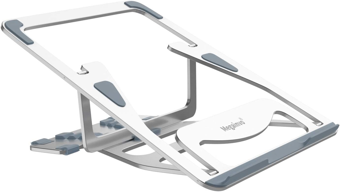 Adjustable Laptop Stand, Megainvo Foldable Laptop Stand Portable MacBook Riser Aluminum Alloy Ventilated Holder 5-Angle Adjustable for 9.7-15.6 Inch Notebook MacBook Computer PC iPad Tablet