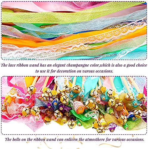40 Pieces Ribbon Wands Wedding Streamers With Bells, Lace Fairy Stick Wand Party Ribbon Streamers Chromatic Silk Streamers For Party, Birthday And Holiday #TOP3