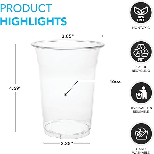 Miniatura 2 de Party Essentials 20 tazas de plástico suave para fiestas, 16 onzas, transparentes