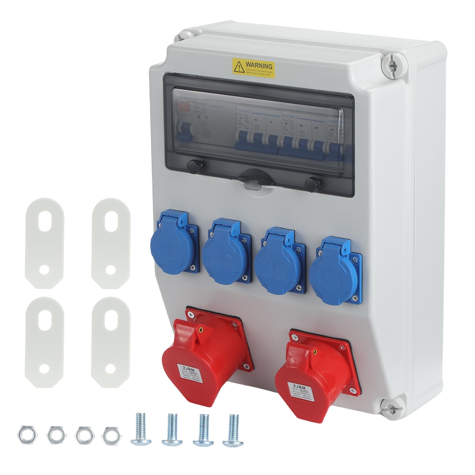 Wandverteiler Stromverteiler Vorverkabelt, 4x 230V + 1x CEE 16A + 1x CEE 32A mit LS und 40A FI, IP67 Wasserdicht Baustromverteiler für Innen Außenbereich auf Baustellen