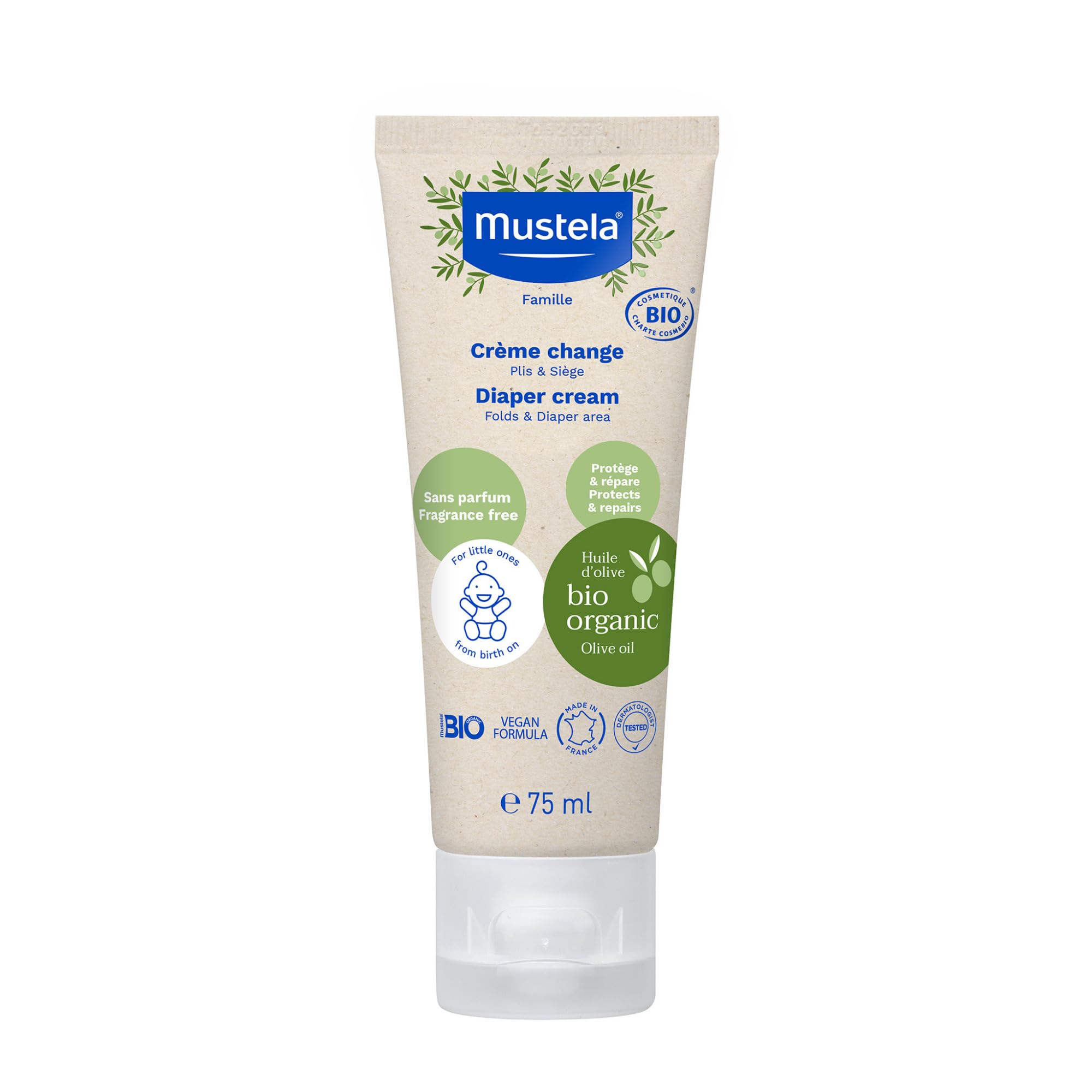 Mustela Baby Natural Diaper Cream – Fragrance-Free, Vegan & EWG Verified – 75ml