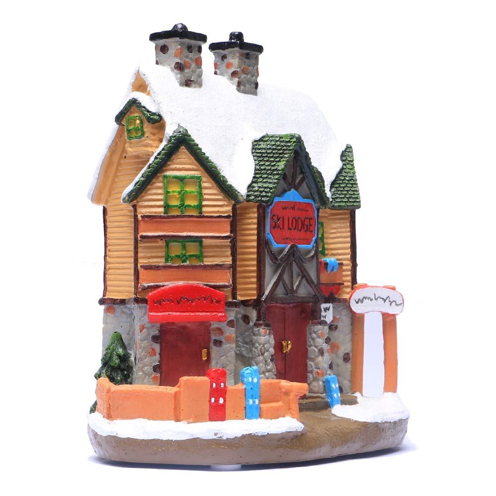 Casa de pueblo de Navidad, polyresin iluminado invierno esquí casa decoración decoración navidad ornamento