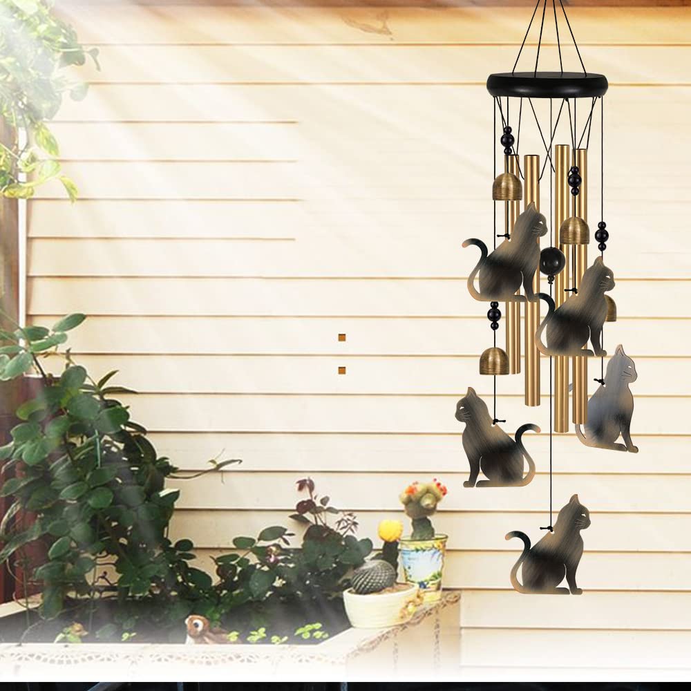 Katzen-Windspiel Für Garten & Balkon – Wetterfest, Mit Glocken, Als Deko Oder Geschenk
