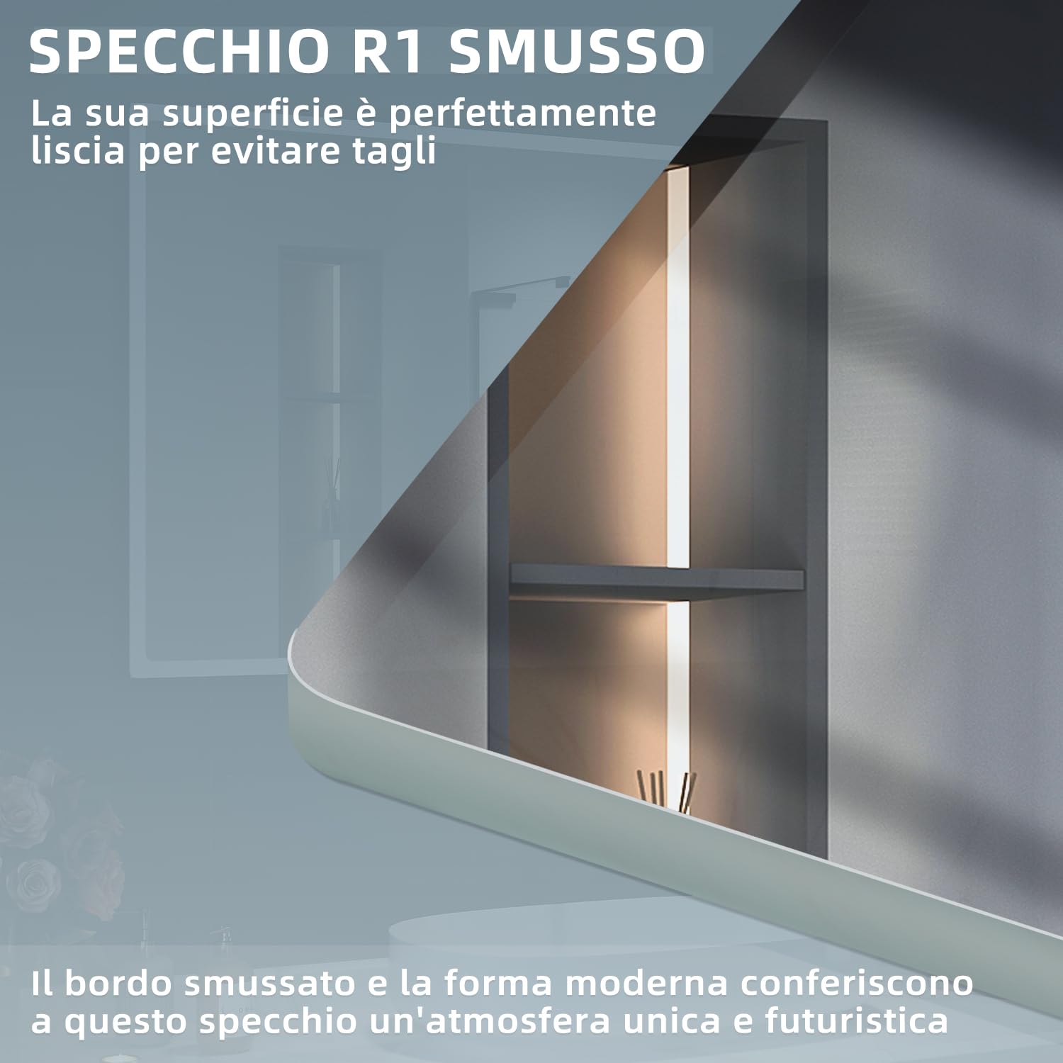 SONNI Specchio da Bagno Bluetooth, Specchio Bagno Retroilluminato con Luce120x70cm, Display per Orologio e Temperatura,Double Touch con Funzione Antiappannamento