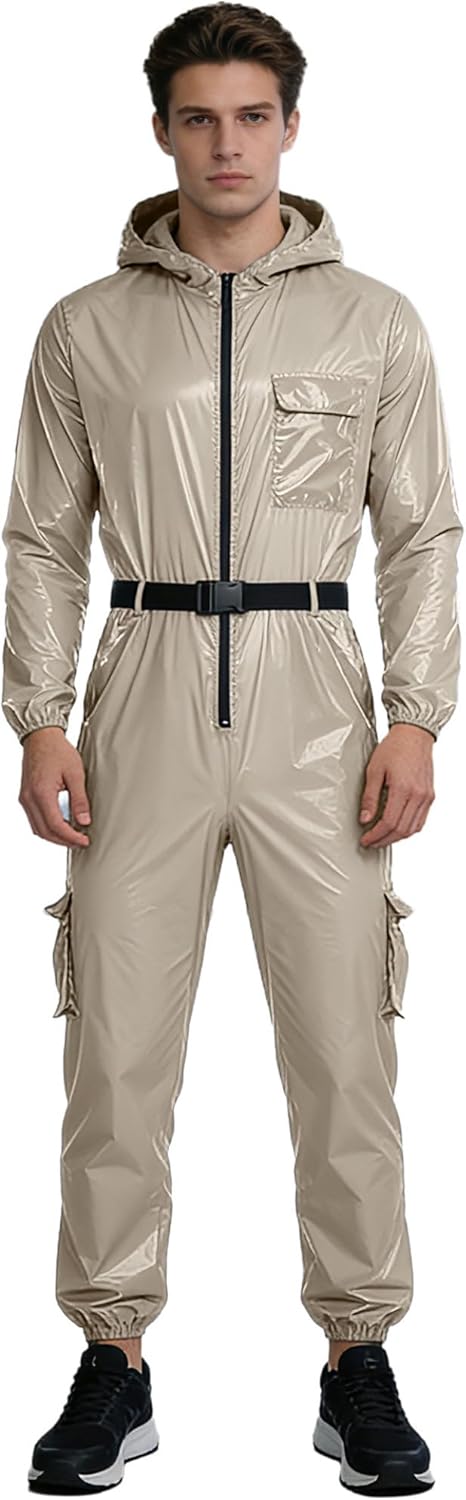Linjinx Adult Coveralls for Men Work Jumpsuit Long Sleeve Hooded Overalls Lightweight Sauna Sweat Suit Camping
