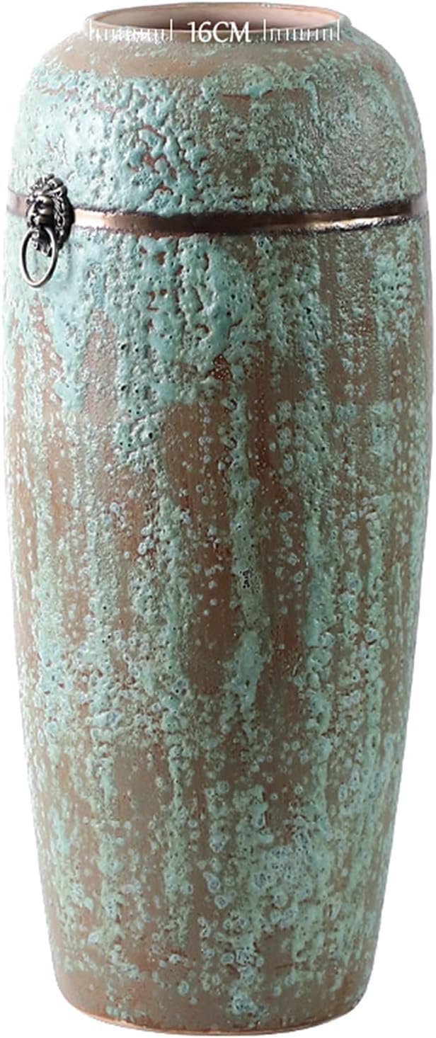SnamicE Vase Tabletop Ceramic Vase Handmade Floor Stoneware Vase Retro Pottery Jar Creative Bubble Glaze Vases with Iron Ring Decor,One Color-28 * 60cm