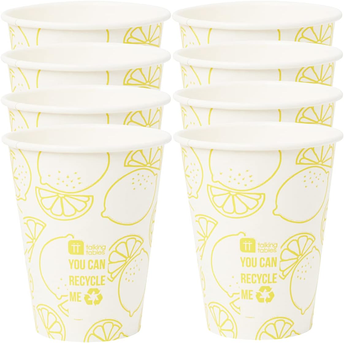 Talking Tables Pack of 8 Yellow Lemon Print Paper Cups, 341ml (12oz) | Disposable, Eco-Friendly, Home Recyclable | Tableware For Indoor or Outdoor Dining, Birthday, Garden Party, Summer, BBQ, Picnic