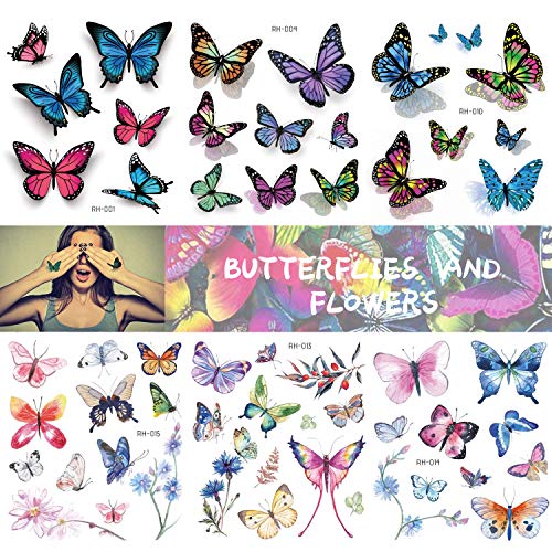 ZOCONE Butterfly Temporary Tattoos, 18 Sheets Fake Tattoos Colorful Body Art Tattoos Stickers 3D Tattoos Party Favors, Waterproof Temporary Tattoos for Women Girls Kids