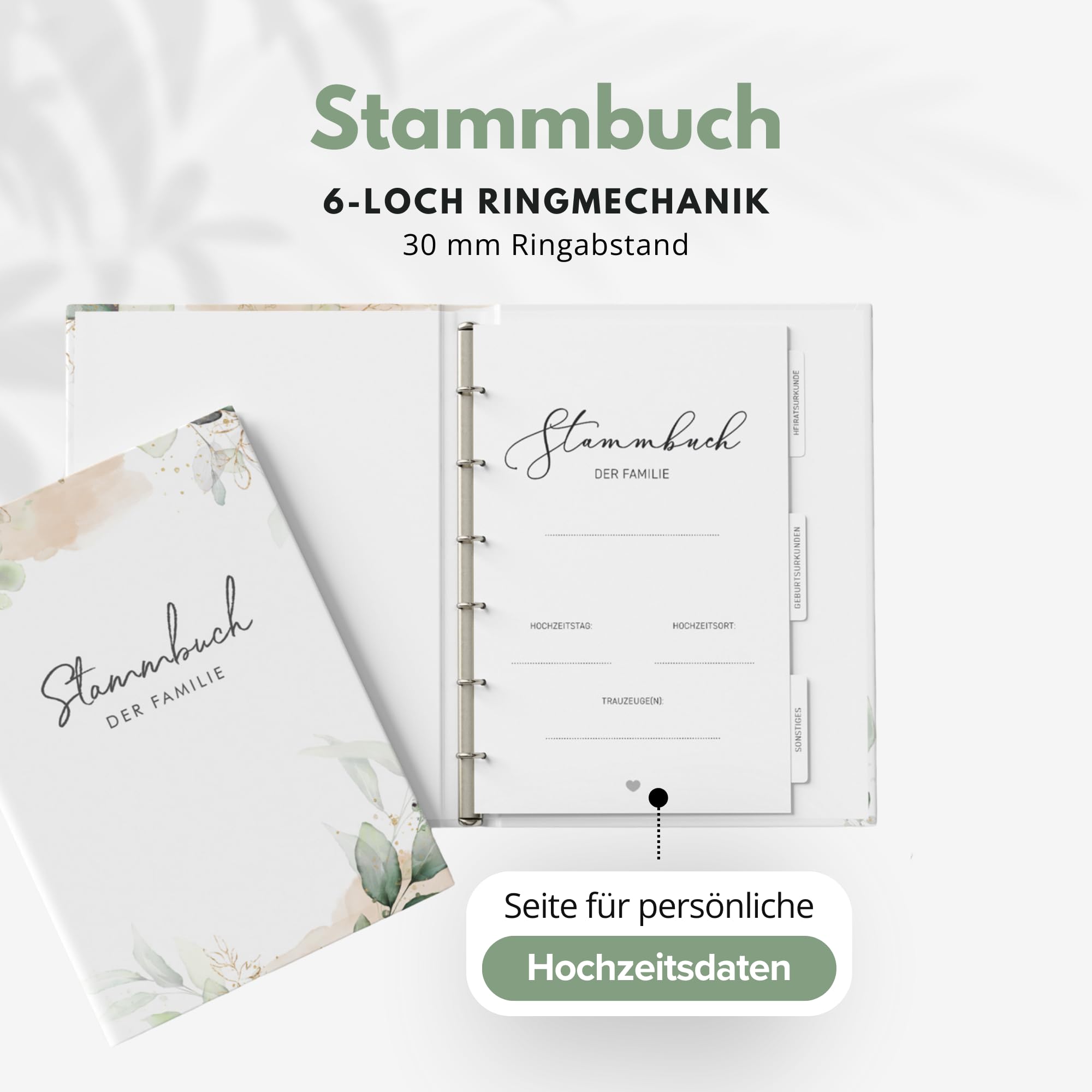 Stammbuch der Familie - modernes Familienstammbuch - Hochzeit Standesamt - Hardcover 16x21cm - Greenery Glitter