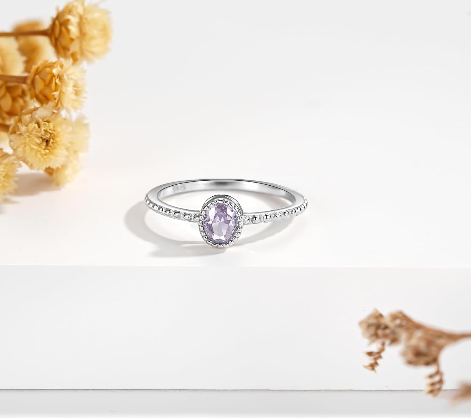 Birthstone Stackable Rings for Women: S925 Sterling Silver Stacking Ring Knuckle Ring with Oval Stone for Mom Wife Friends - Christmas Anniversary Birthday Jewelry Gifts