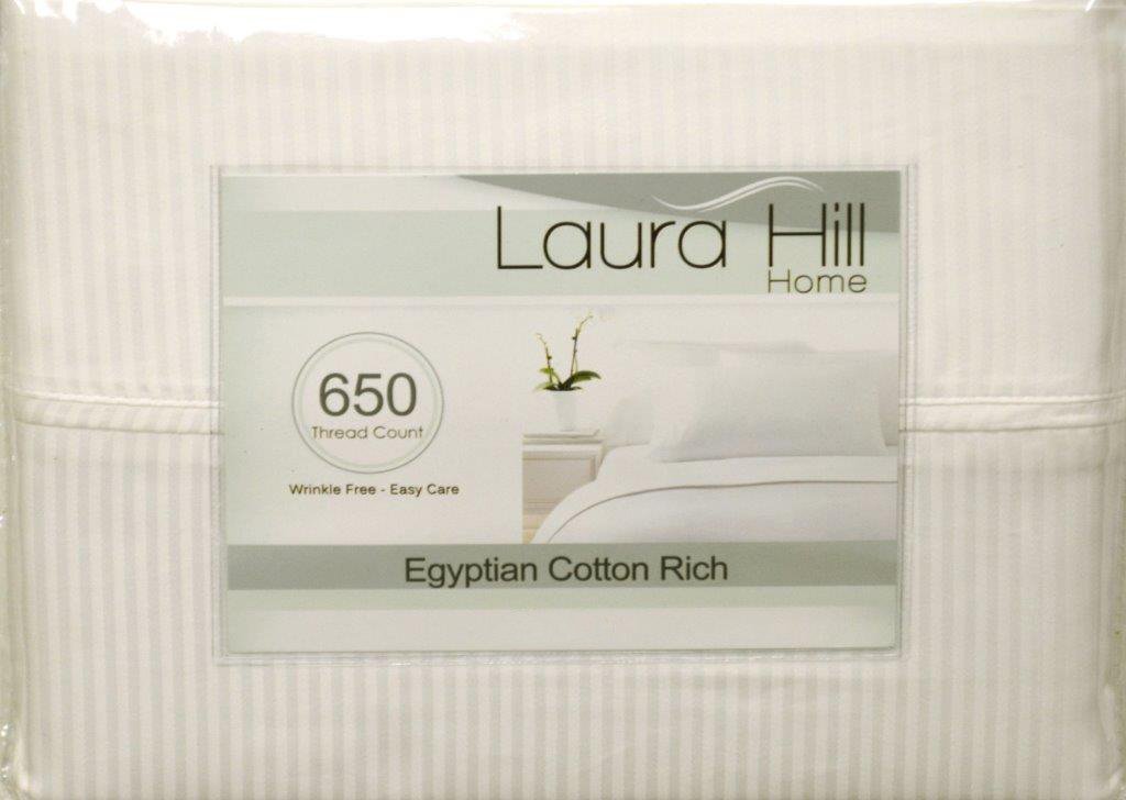 Home Dynamix EGYPTIAN COTTON 650 Thread Count, Laura Hill Collection, FULL 4pc Sheet Set, 1-LHS-105, WHITE STRIPE