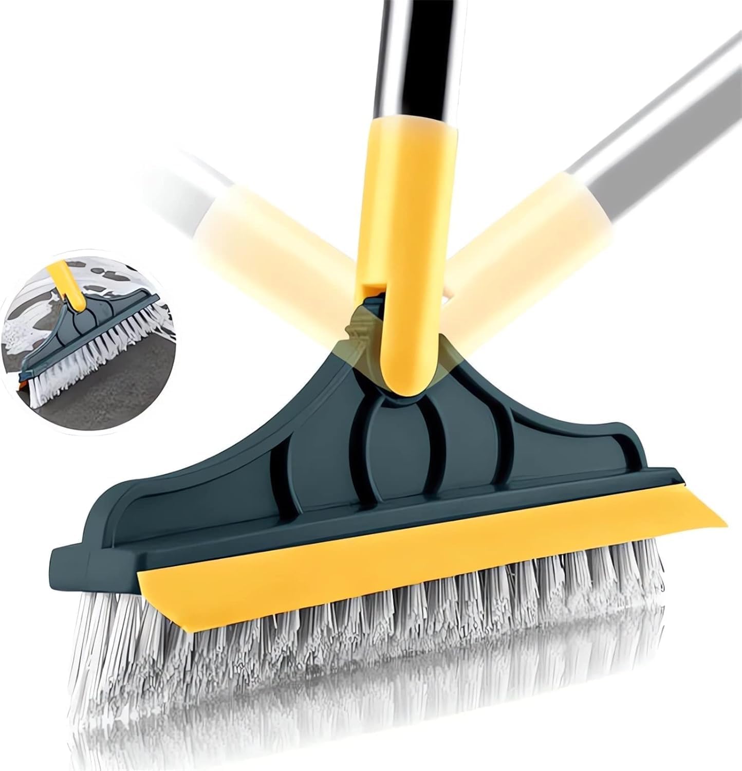 Bathroom Cleaning Brush with Wiper Tiles Cleaner with Long Handle 120° Rotate Bathroom Floor Scrub (2 in 1)-image-46