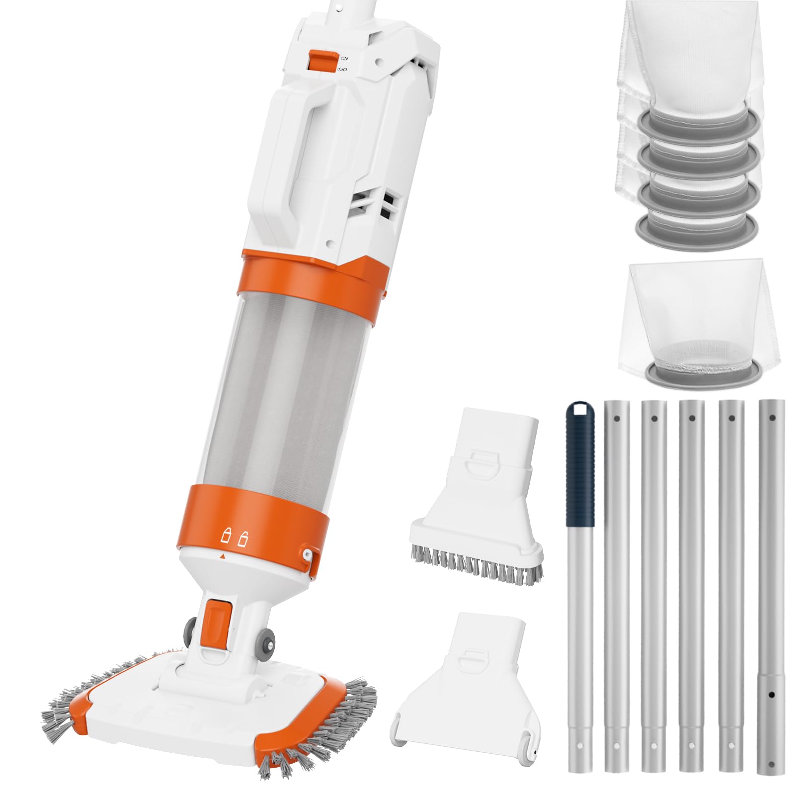 Photo 1 of AQUAFYSH Cordless Pool Vacuum-True Powerful Suction 18.9GPM, 130inch, 1H Runtime, 25µm Fluff Ultra Fine Filter,Handheld Rechargeable Hot Tub Cleaner with Poles for Above Ground&Inground Pool