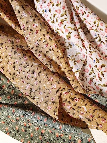 3Pcs Women Ribbon Scrunchies Bow Knotted Classic Floral Pattern Hair Ties Vintage Bunny Ear Ponytail Holders Hair Accessories #TOP6