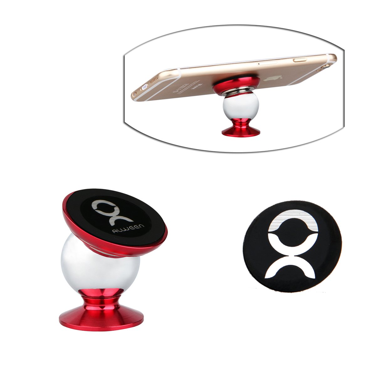 360 Degree Rotatable Magnetic Mount Holder for Cell Phone, Navigator and More (Red)