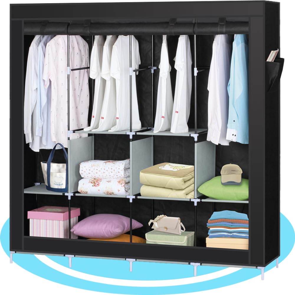 Armario Plegable, Armario de Ropa, Armario Organizador, Armario de Tela Portátil con 10 Compartimentos, Gran Capacidad, Ideal para Hogar u Oficina, 167 x 45 x 170 cm