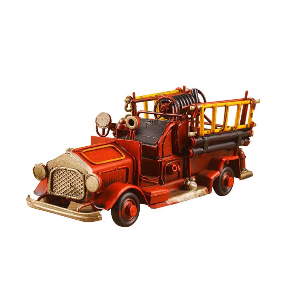 Camión de bomberos de hierro miniatura decoración vintage de metal para escritorio
