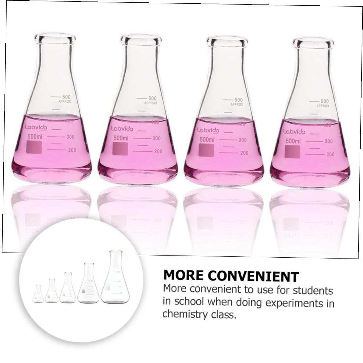 Beuta Erlenmeyer in Vetro Borosilicato a Collo Largo 5 Pezzi | Scientifica Boccetta di Vetro, 50ml 150ml 250ml 500ml 1000ml, Fondo Piatto Graduazioni Standard