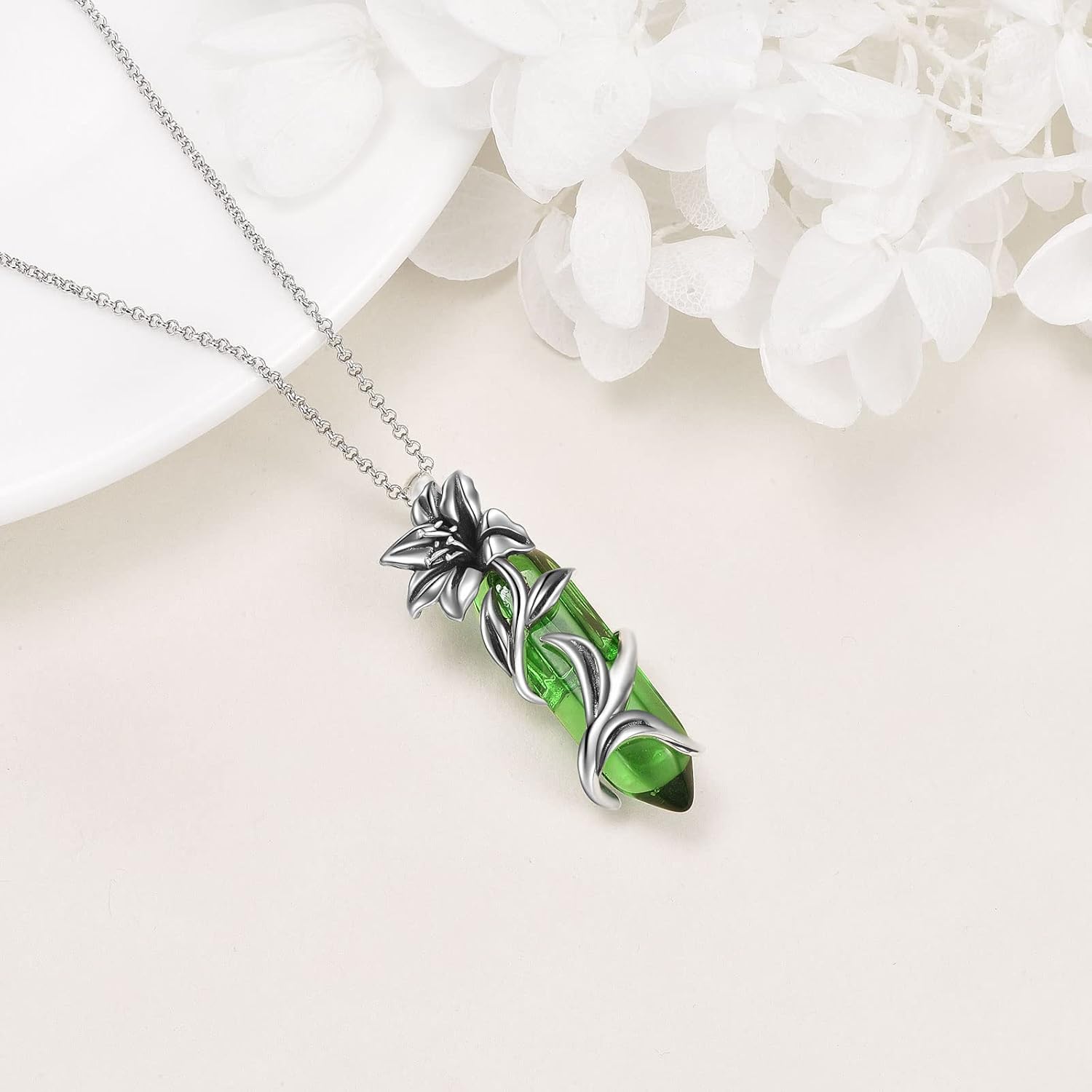 CRMAD Birth Flower Pendant for Women Sterling Silver Birth Flower Pendant with Gemstone Jewelry Valentines Day Gifts for Girls Wife Mom