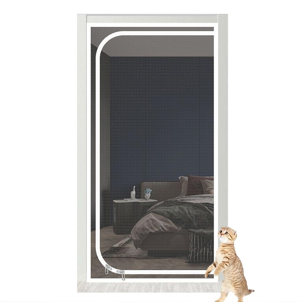 Moustiquaire anti-chat à fermeture éclair robuste pour sécuriser les portes et fenêtres