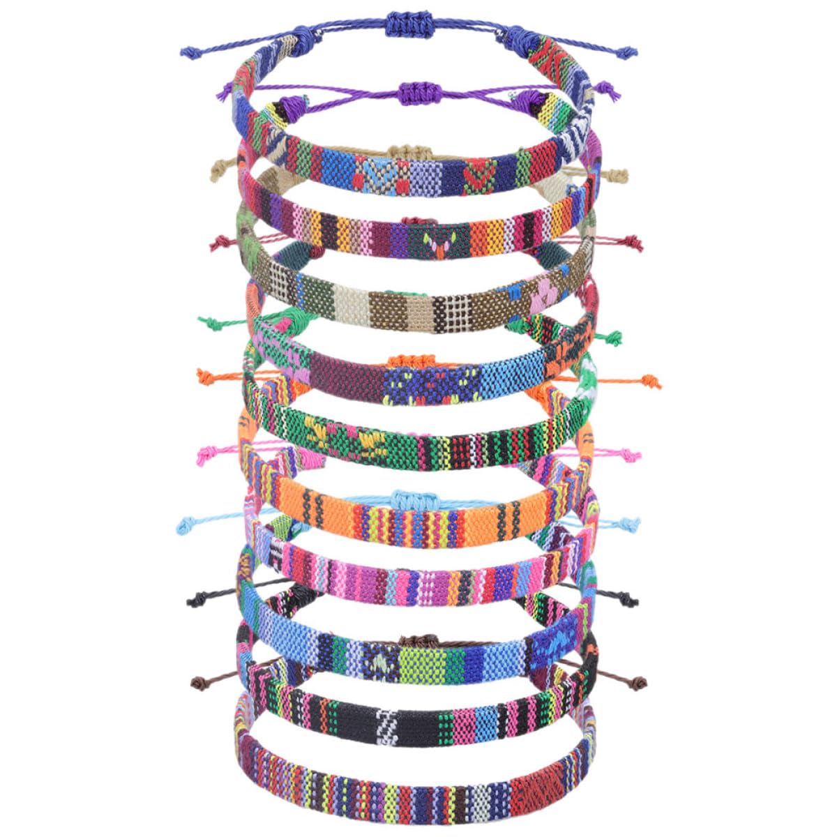 Bracelets Tissés en Tissu Cordon Ajustable Lot de 10 Style Ethnique Rétro Légers et Faciles à Assortir Bracelets Bohèmes pour Femme pour Chaude