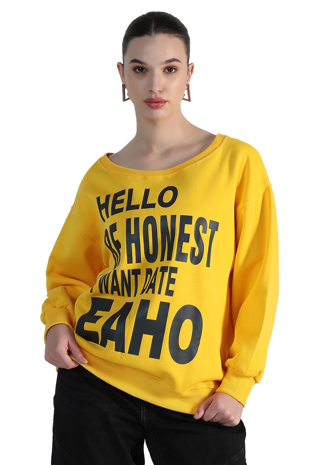 showoffff Edition Women's Typography Yellow Oversized Top-CHN-6264_Yellow-P-picture-10