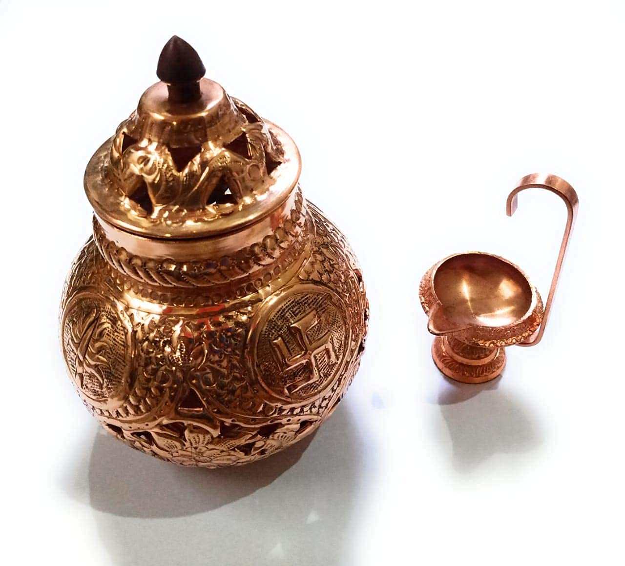 BRUSHFINCH Navratri Garbo, Navratri Garba, Hindu Goddess Om Swastik Pure Coppered Nakshidar Design Garbo Aarti Pot with Metal Handle Diya-1 pc.-image-27