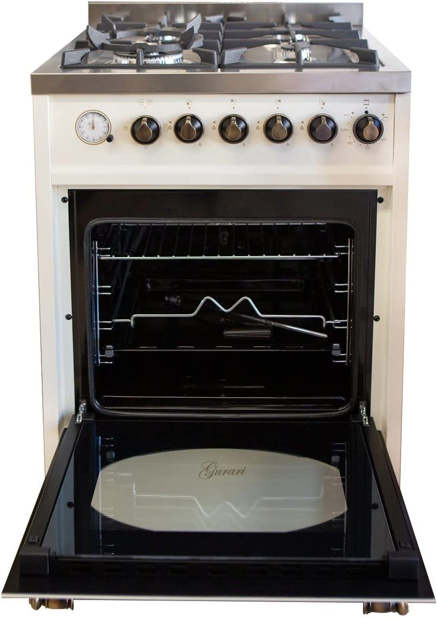 GURARI 614 CR Cuisinière sur pied 60 cm Gaz naturel Fl.Gas 4 Kw WOK, Barbecue à gaz, Range Cooker, Tiroir avec poussette, Contrôle du gaz, tournebroche. Gaz naturel, gaz propane