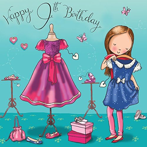 Twizler 9th Birthday Card for Girl with Dress  Age 9 Birthday Card  Age 9 Card  Age 9 Girls Gifts  Childrens Birthday Card  Girls Birthday Card  Happy Birthday Card