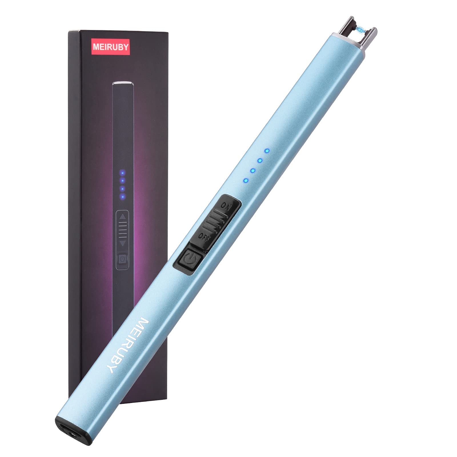 MEIRUBY Electric Candle Lighter Rechargeable USB Arc Lighters for Candle Camping Family Use Light Blue