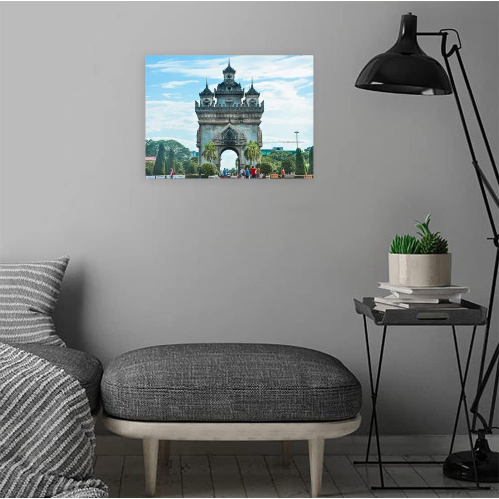 VERRE ART Wood Framed Canvas - Wall Decor for Living Room, Bedroom, Office, Hotels, Drawing Room (14in X 10in) - Patuxai Vientiane City