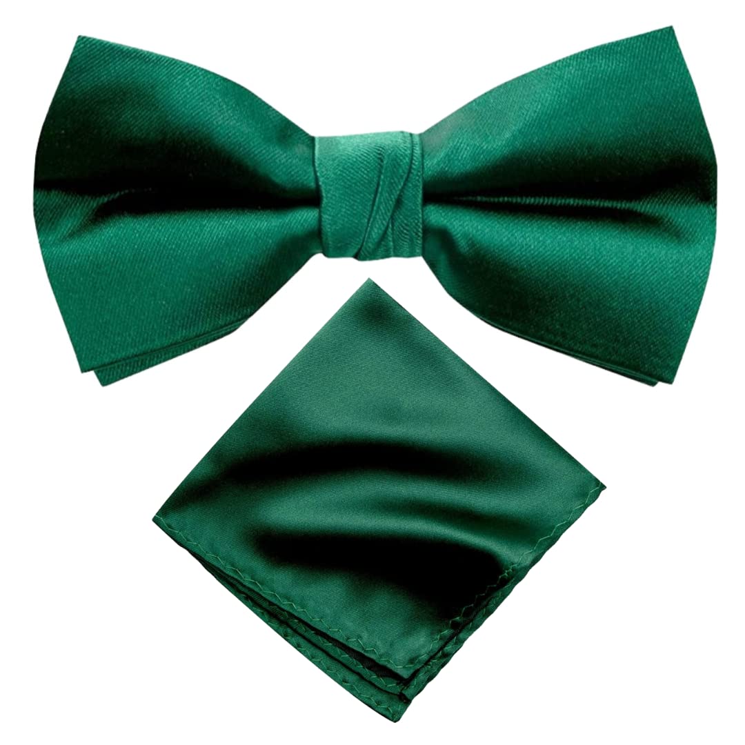 Premium Pre-Tied Satin Bow Tie and Pocket Square for Men | Handcrafted Bow Tie & Wedding Handkerchief for Suits, Blazers & Tuxedo for Formal Events & Weddings (Green)-image-28