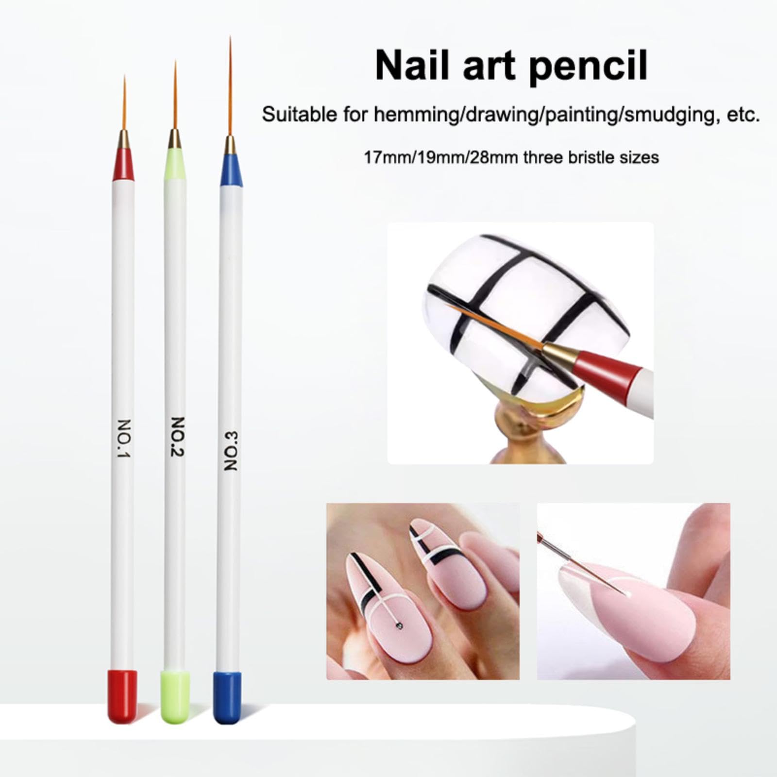 Nagelpinsel-Stift 3 teile/satz Nagelkunst-Liner-Bürsten-Set, längliche Streifen zeichnung, profession elle UV-Gel-Nägel Kunst-Mal stift, Maniküre-Werkzeug